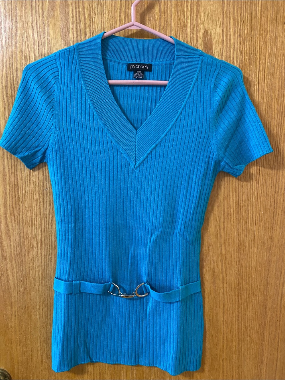jmichaels Ribbed Belted Top in Teal Size Medium